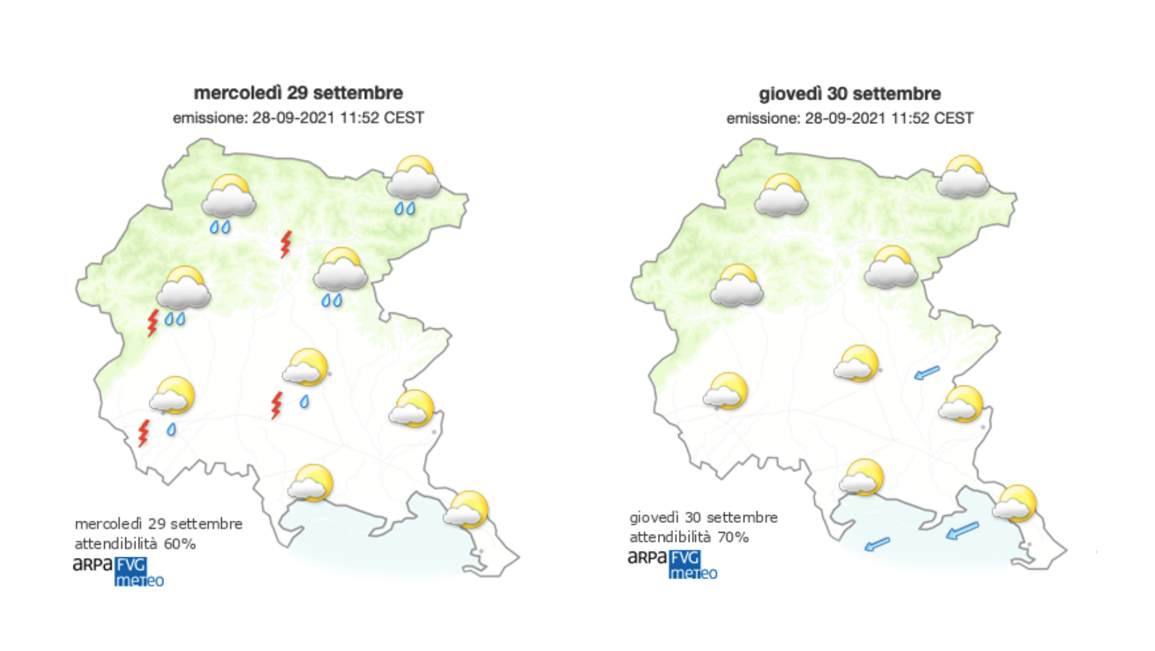 Meteo, attese possibili piogge verso sera sul Goriziano